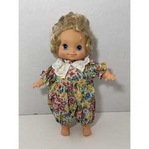 Cititoy 1994 vintage blonde baby doll blue eyes‎ floral jumpsuit lace collar